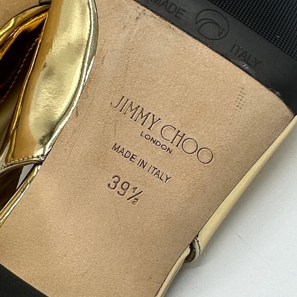 JIMMY CHOO Hya 45 Gold Metallic Slingback Heels Pearl Trim Square Sz 39.5 $995 - Picture 9 of 9